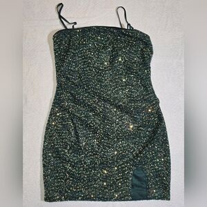 Cotton Candy LA Emerald Green Sequin Mini Dress Medium Adjustable Straps
